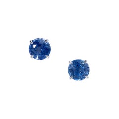 Round Blue Sapphire Stud Earrings in 18 Karat White Gold