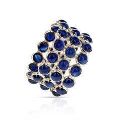 Round Blue Sapphire Triple Layer Band in 18K Yellow Gold