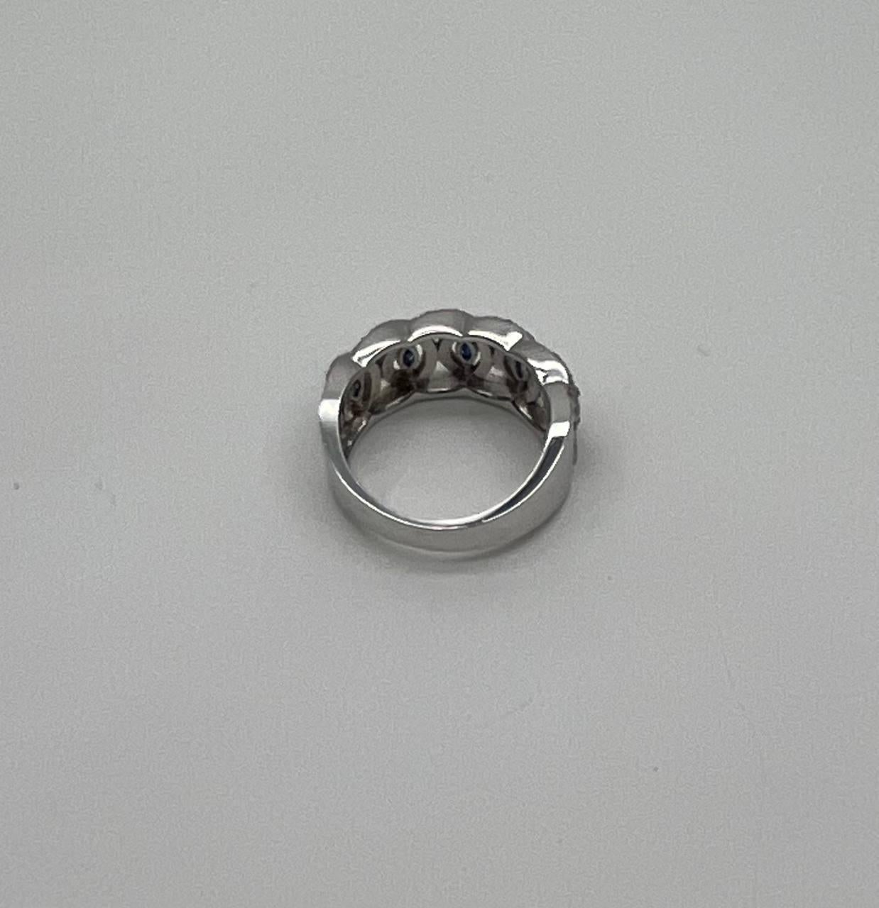 Round Blue Sapphires Diamonds Accents 14K White Gold Statement Band Ring In New Condition For Sale In Oakton, VA