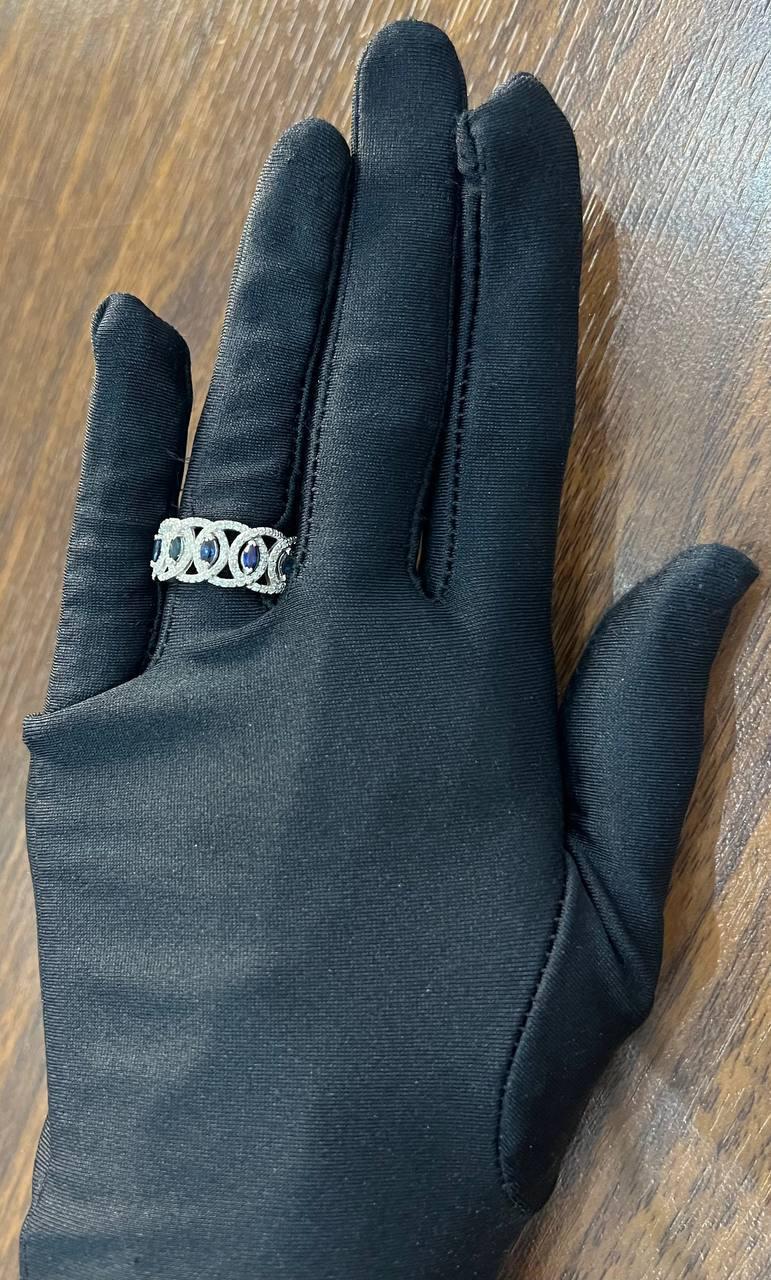 Round Blue Sapphires Diamonds Accents 14K White Gold Statement Band Ring For Sale 4