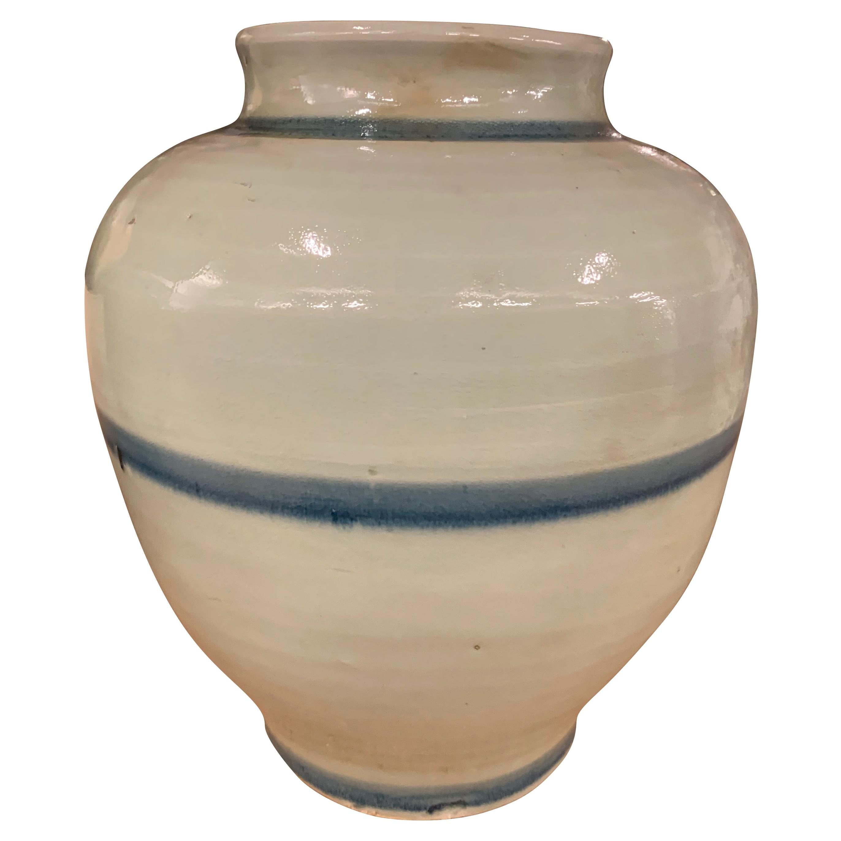 Round Blue Striped Pot, China, Contemporary