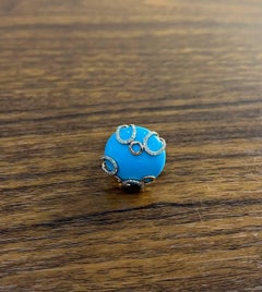 Round Blue Teal Turquoise Diamond Swirl Scroll 14K Yellow Gold Cocktail Ring