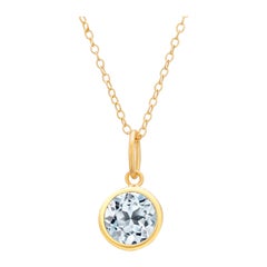 Round Blue Topaz Bezel Set Silver Pendant Necklace Yellow Gold-Plated