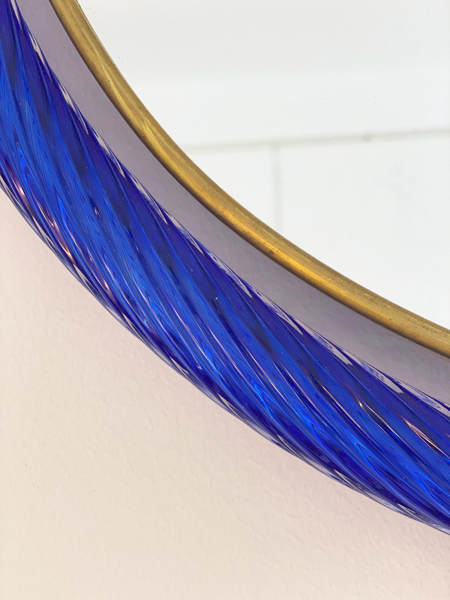 Round Blue Twisted Rope Murano Glass Mirror, in Stock In Excellent Condition In Miami, FL