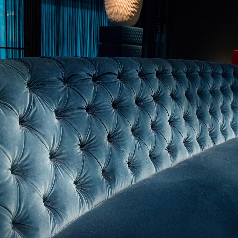 Round Blue Velvet Sofa For Sale at 1stdibs