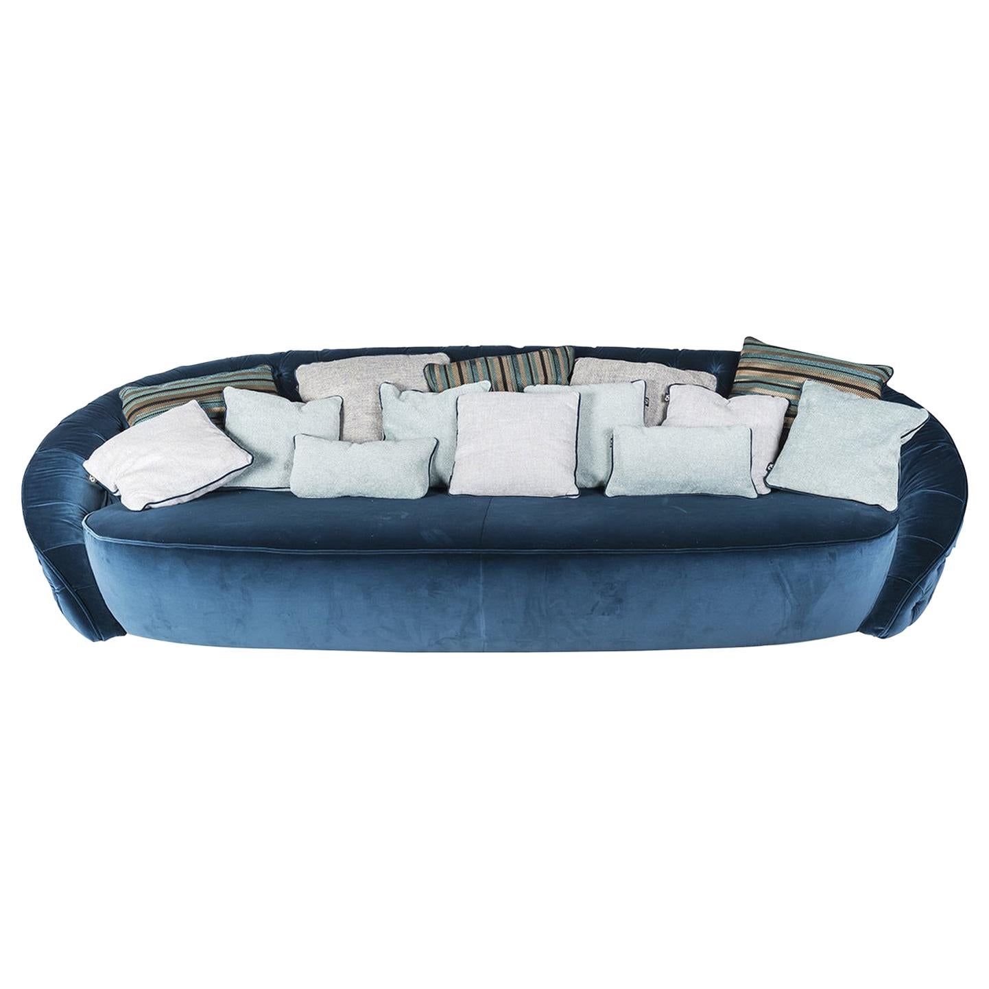 Round Blue Velvet Sofa