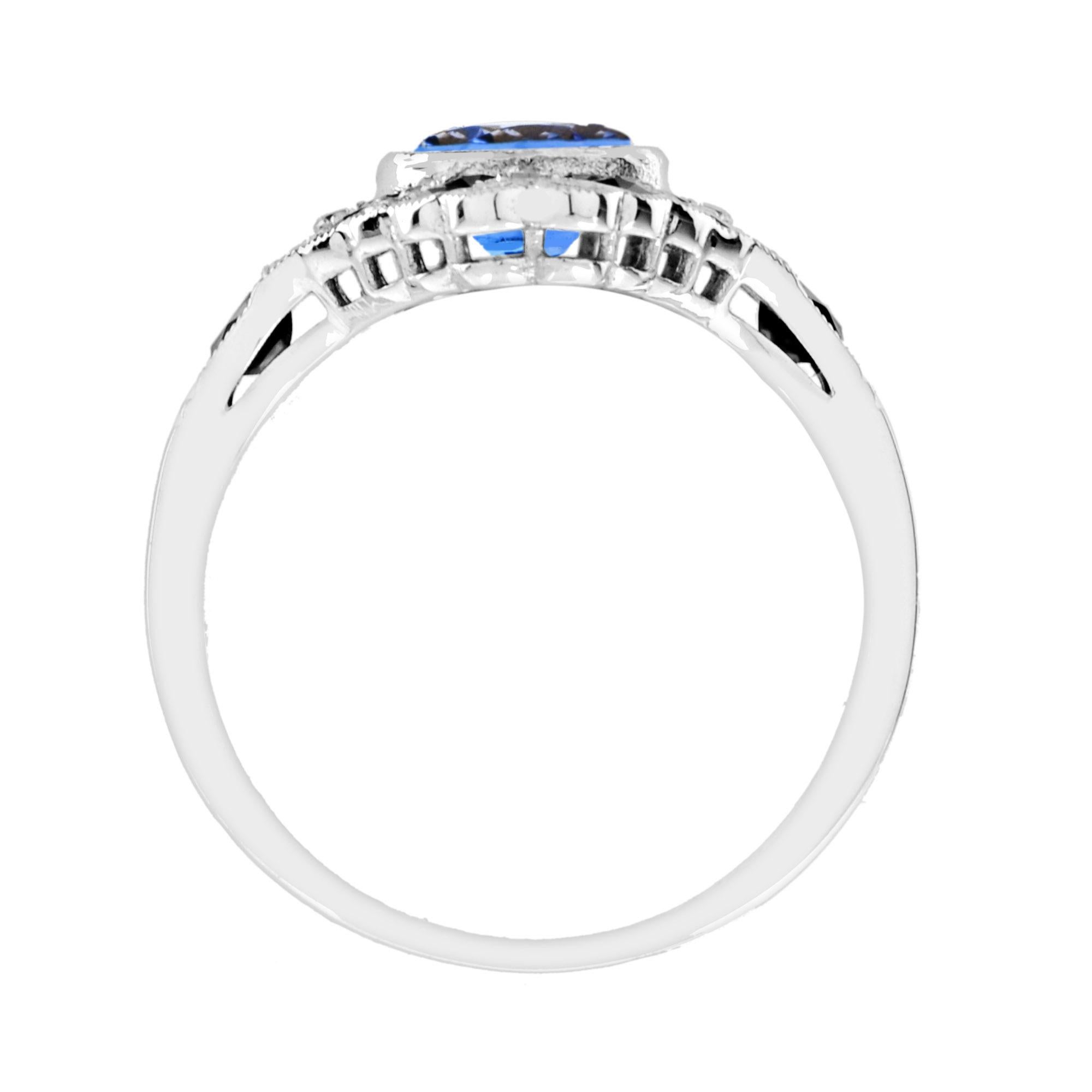 Anello rotondo blu-viola con tanzanite, diamanti e onice in stile Art Deco in oro bianco 18 carati In condizioni Nuovo in vendita a Oakton, VA