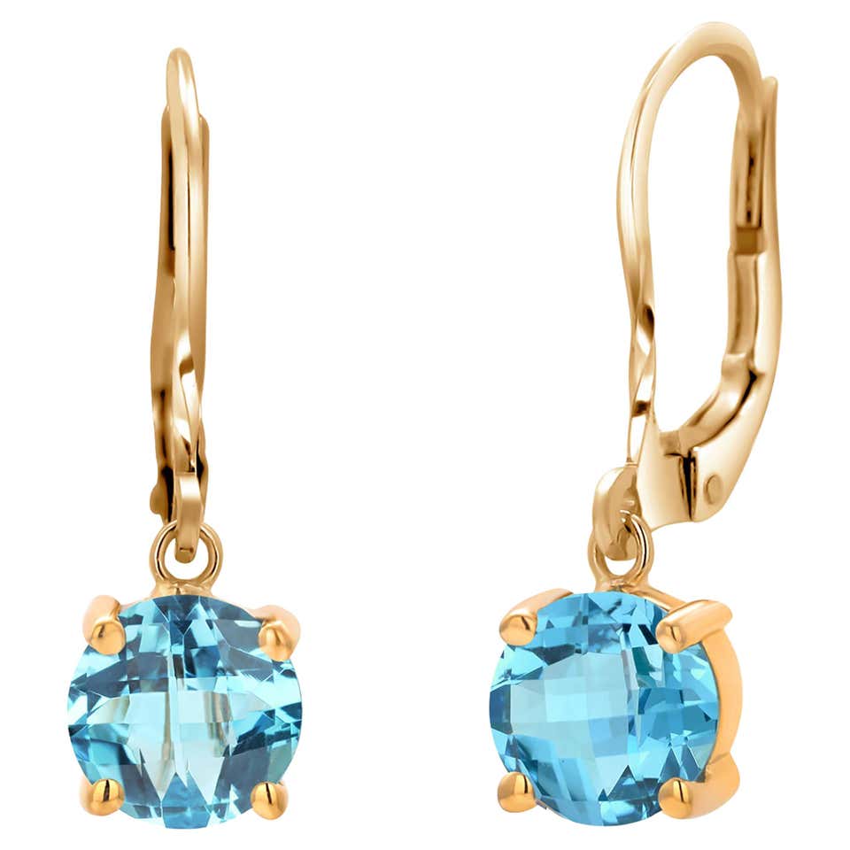 Blue zircon earrings yellow gold Clearance