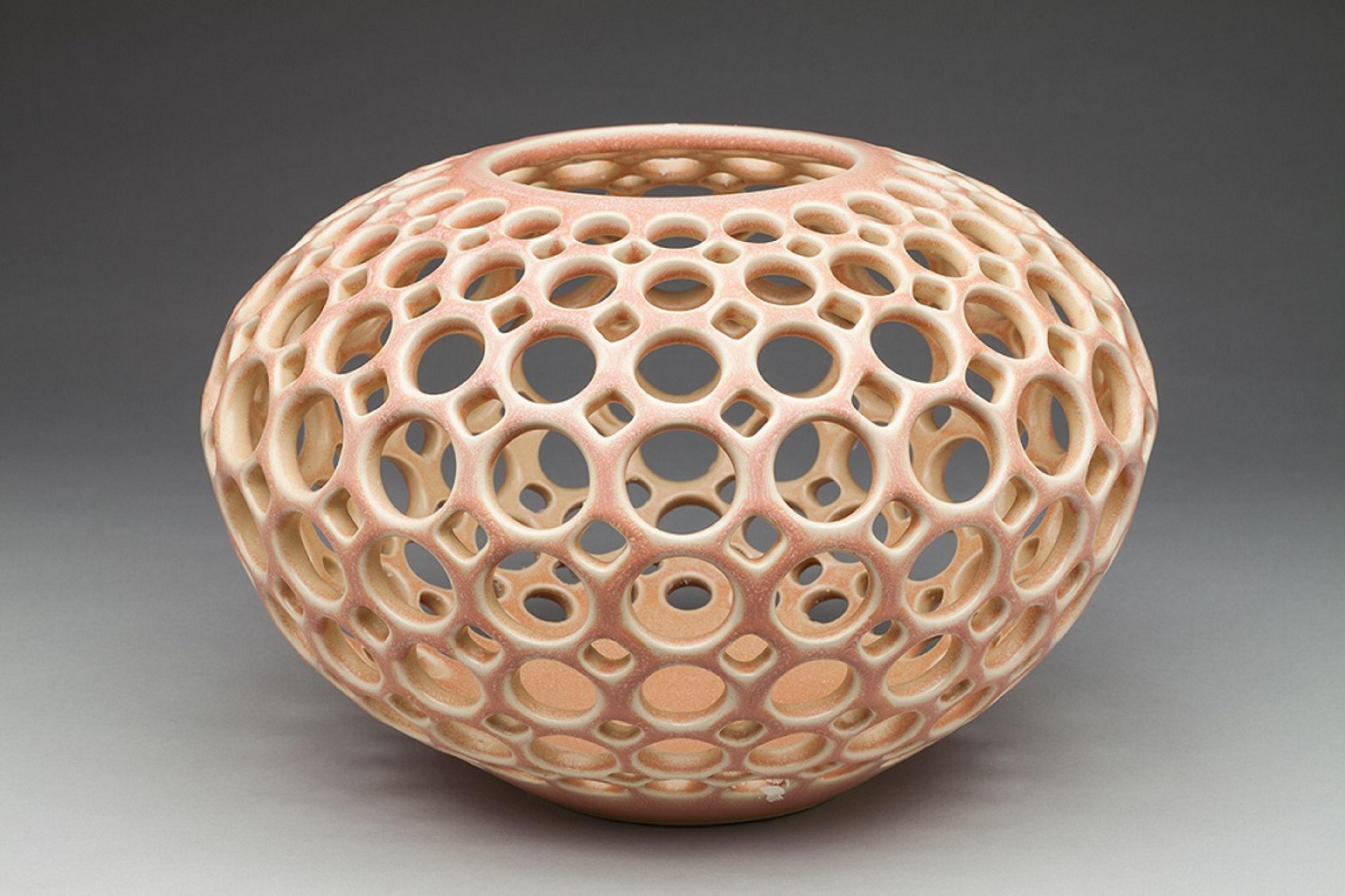 American Round Blush / Pink Pierced Tabletop Ceramic Sculpture, In Stock