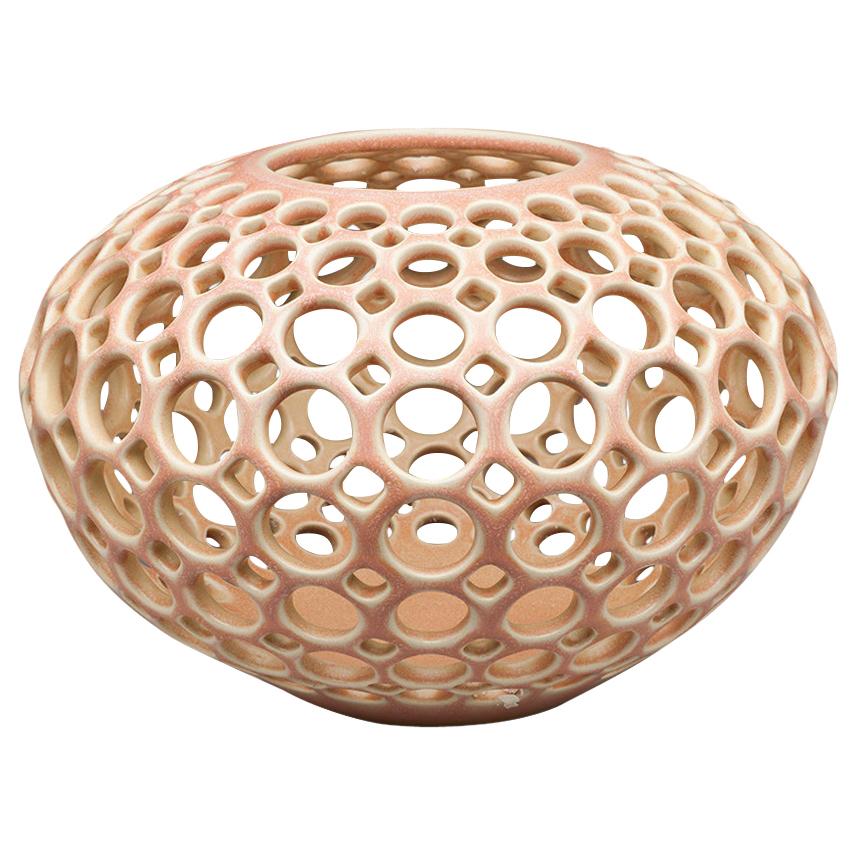 Round Blush / Pink Pierced Tabletop Ceramic Sculpture, In Stock