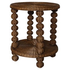 Round Bobbin Rattan Side Table