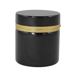 Round Bohemian Black Amethyst Glass Box with Ormolu