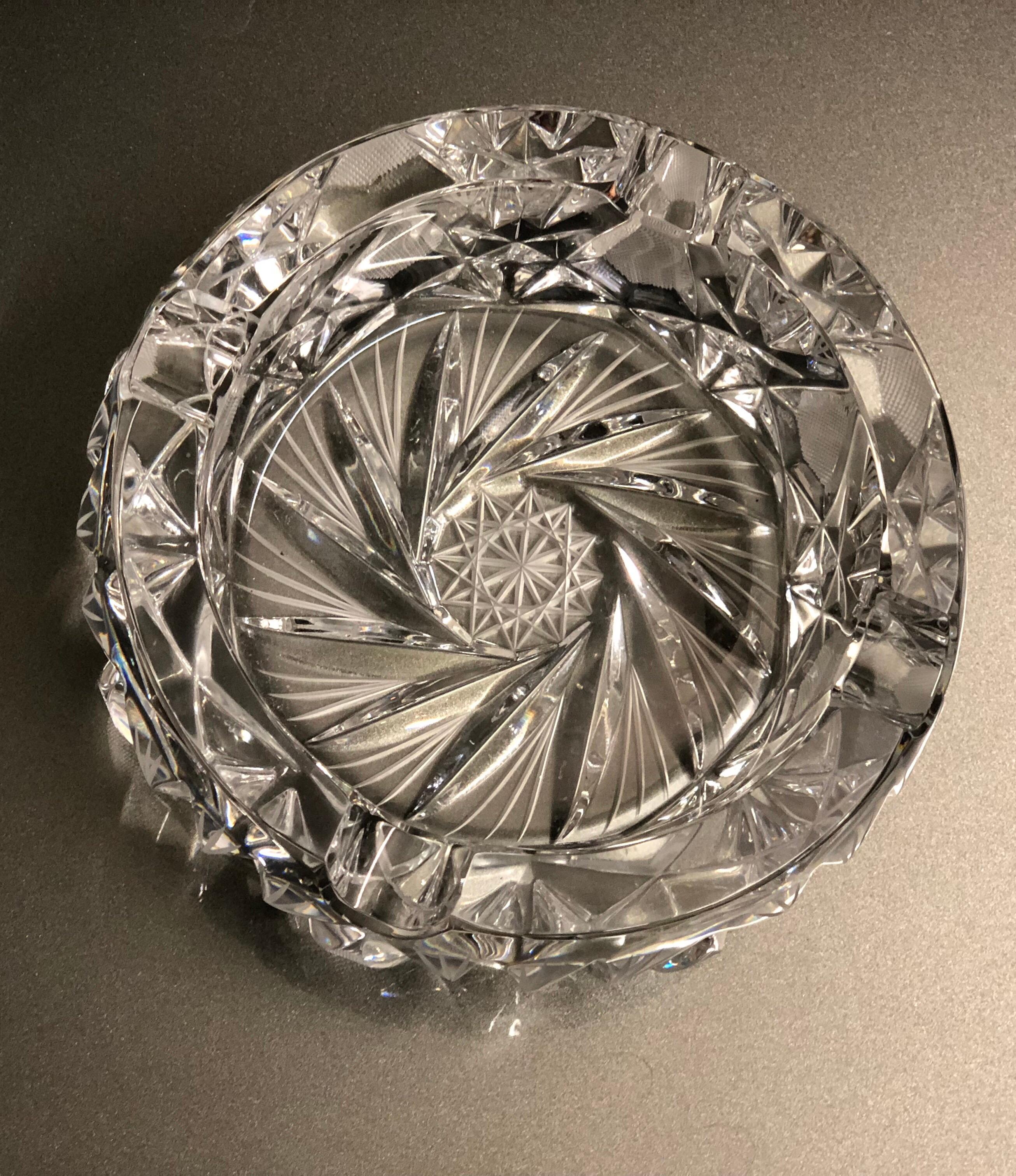 Mid-Century Modern Round Bohemian Crystal Ashtray