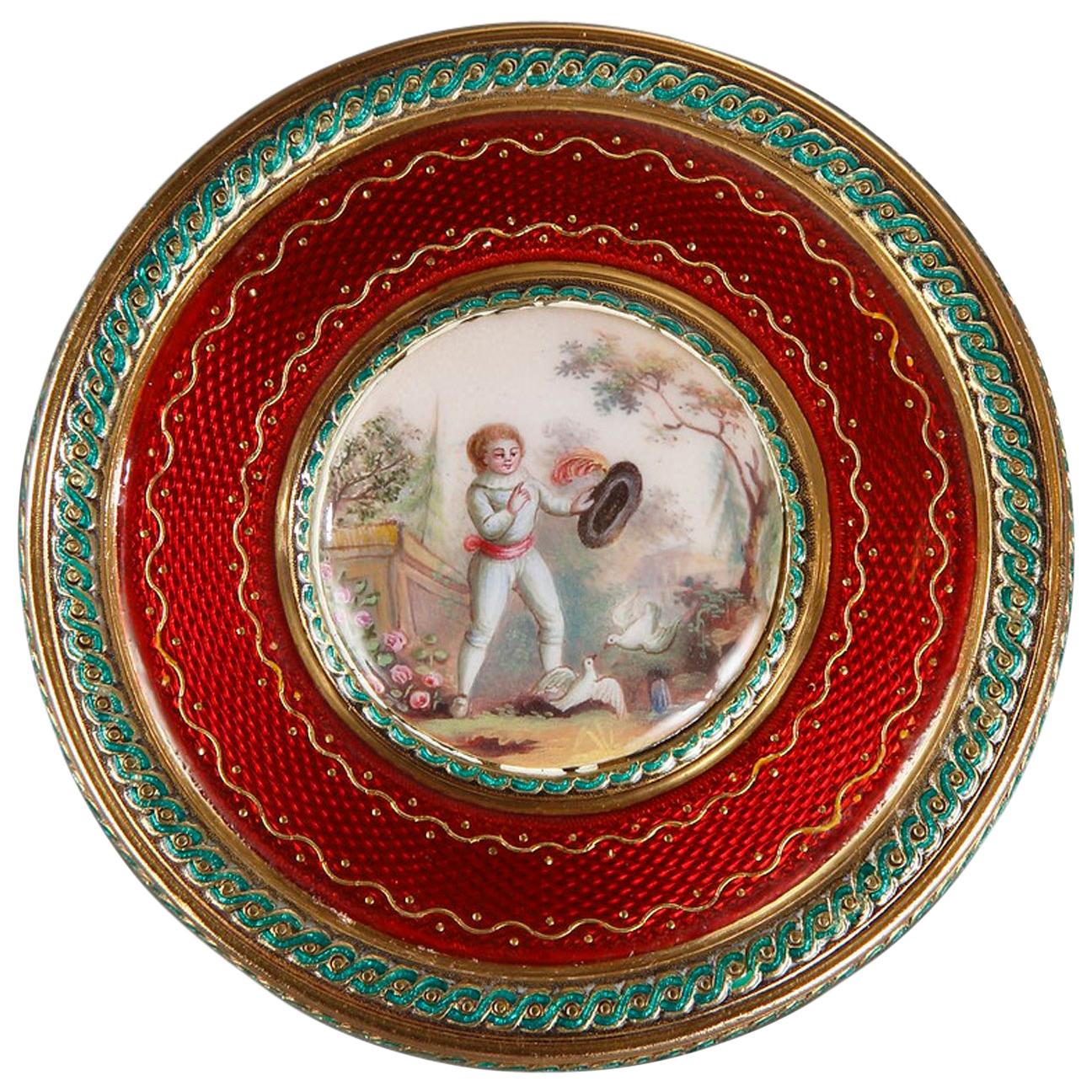 Round Bonbonniere in Gold and Enamel, Louis XVI Period, 1779 For Sale