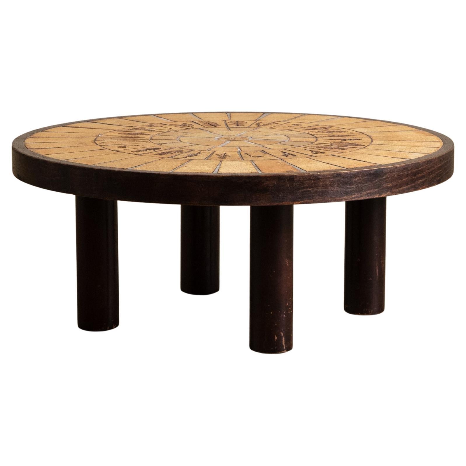 Round Botanical Tile Top Coffee Table by Roger Capron, France, 1965