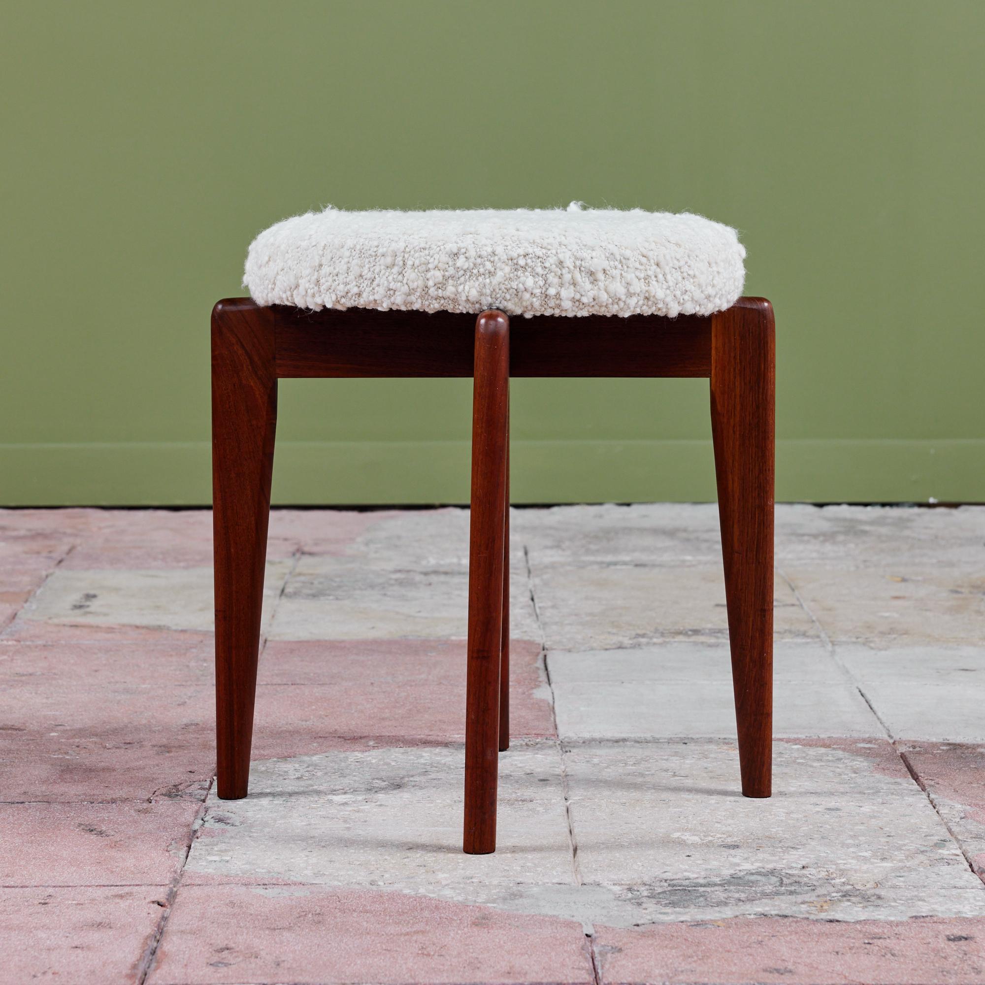 American Round Boucle Upholstered Stool For Sale