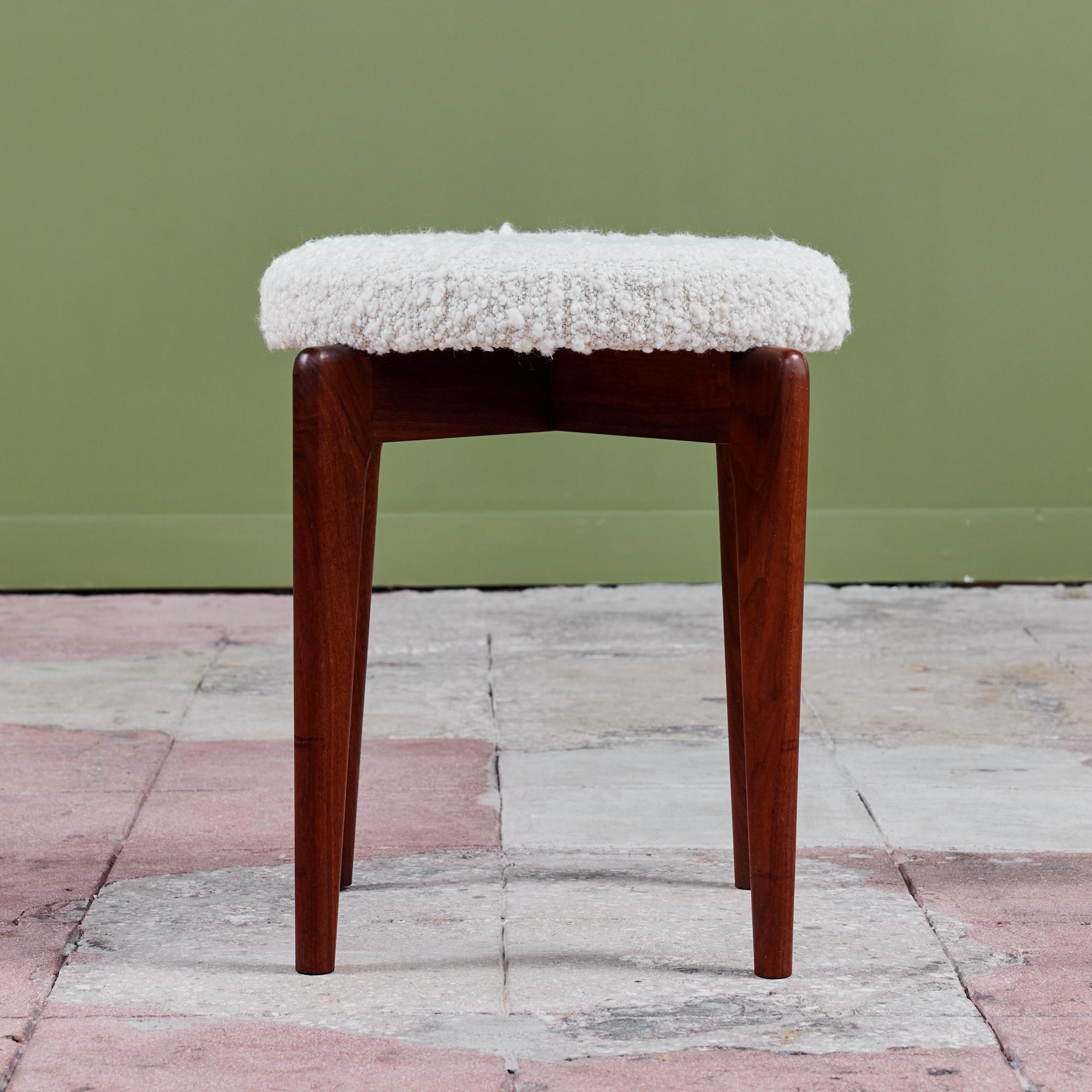 Round Boucle Upholstered Stool In Excellent Condition For Sale In Los Angeles, CA