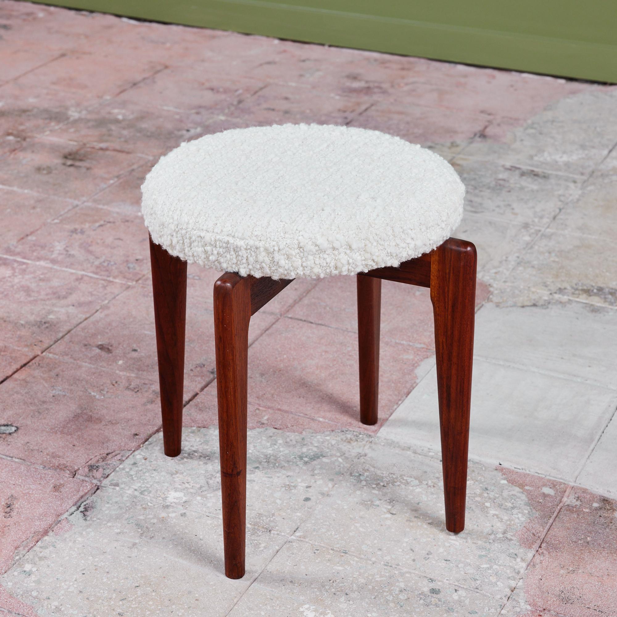 20th Century Round Boucle Upholstered Stool For Sale