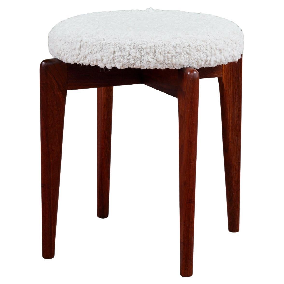 Round Boucle Upholstered Stool For Sale