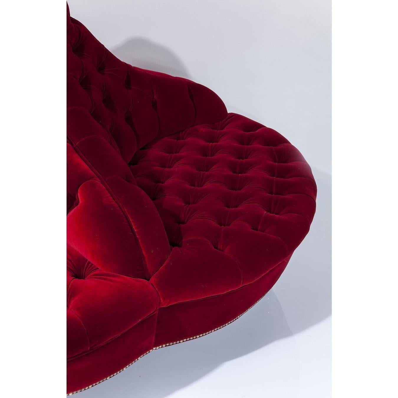 Mid-Century Modern Round Boudoir Sofa Four-Seat Red Beautiful Designed Velvet Setee