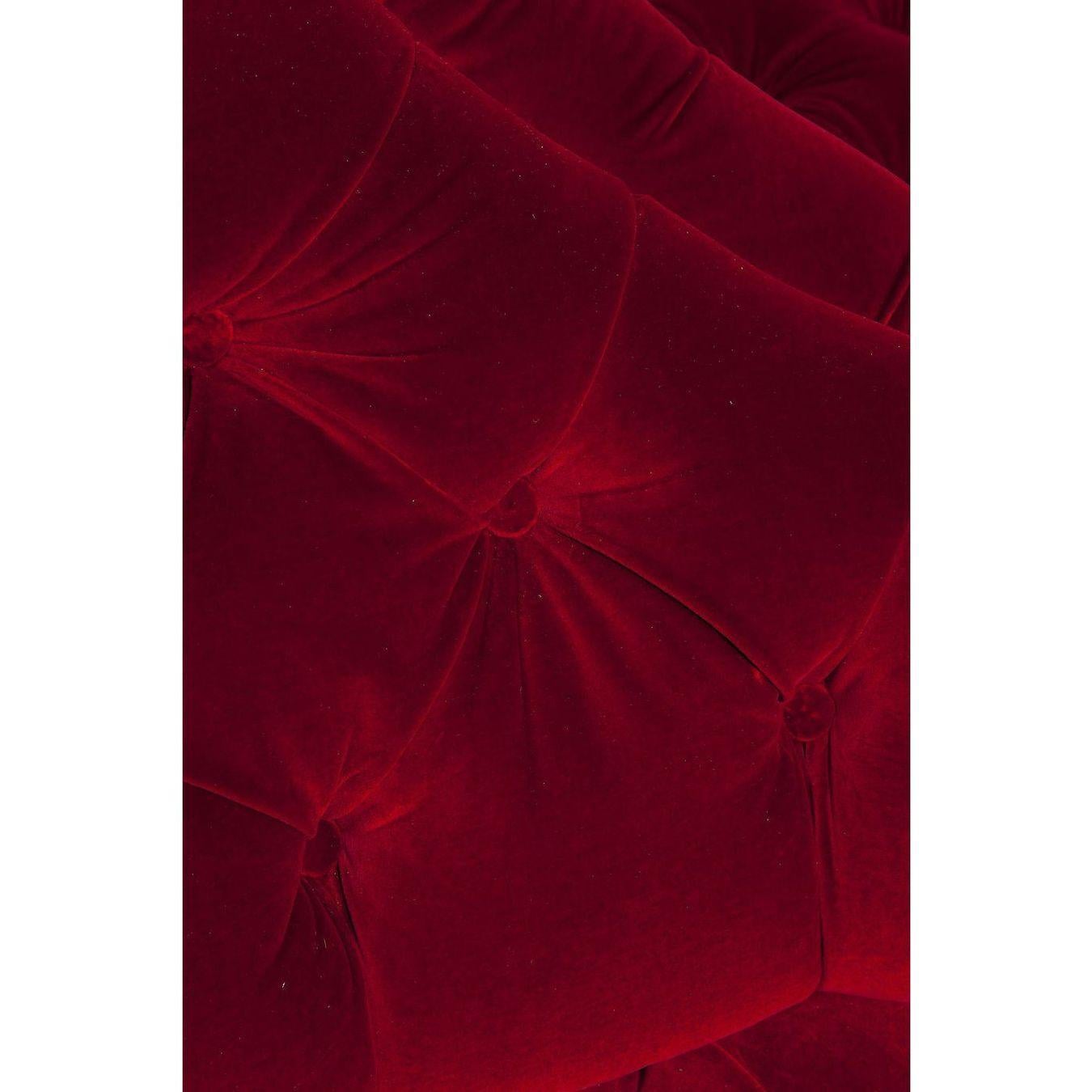 Mid-20th Century Round Boudoir Sofa Four-Seat Red Beautiful Designed Velvet Setee