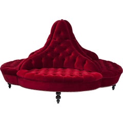 Round Boudoir Sofa Four-Seat Red Beautiful Designed Velvet Setee