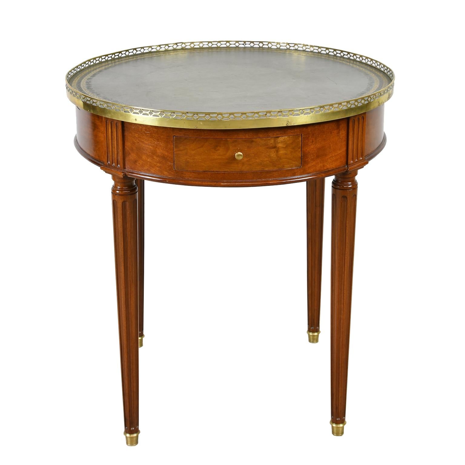 Round Bouillotte Table in Mahogany with Green Tooled Leather Top, France 5