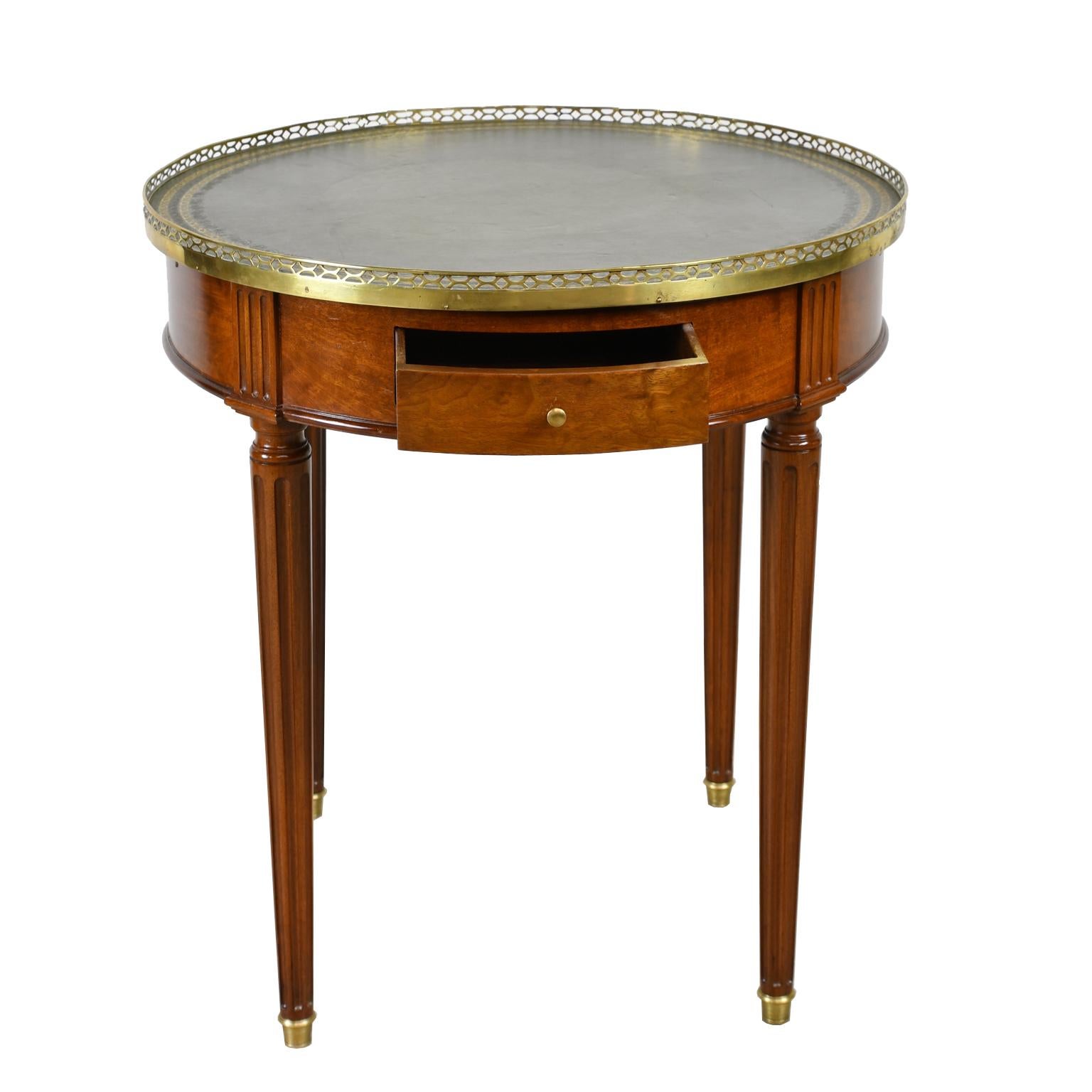Round Bouillotte Table in Mahogany with Green Tooled Leather Top, France 6