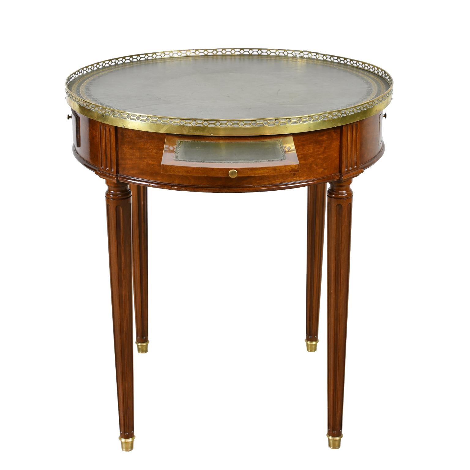 Round Bouillotte Table in Mahogany with Green Tooled Leather Top, France 8