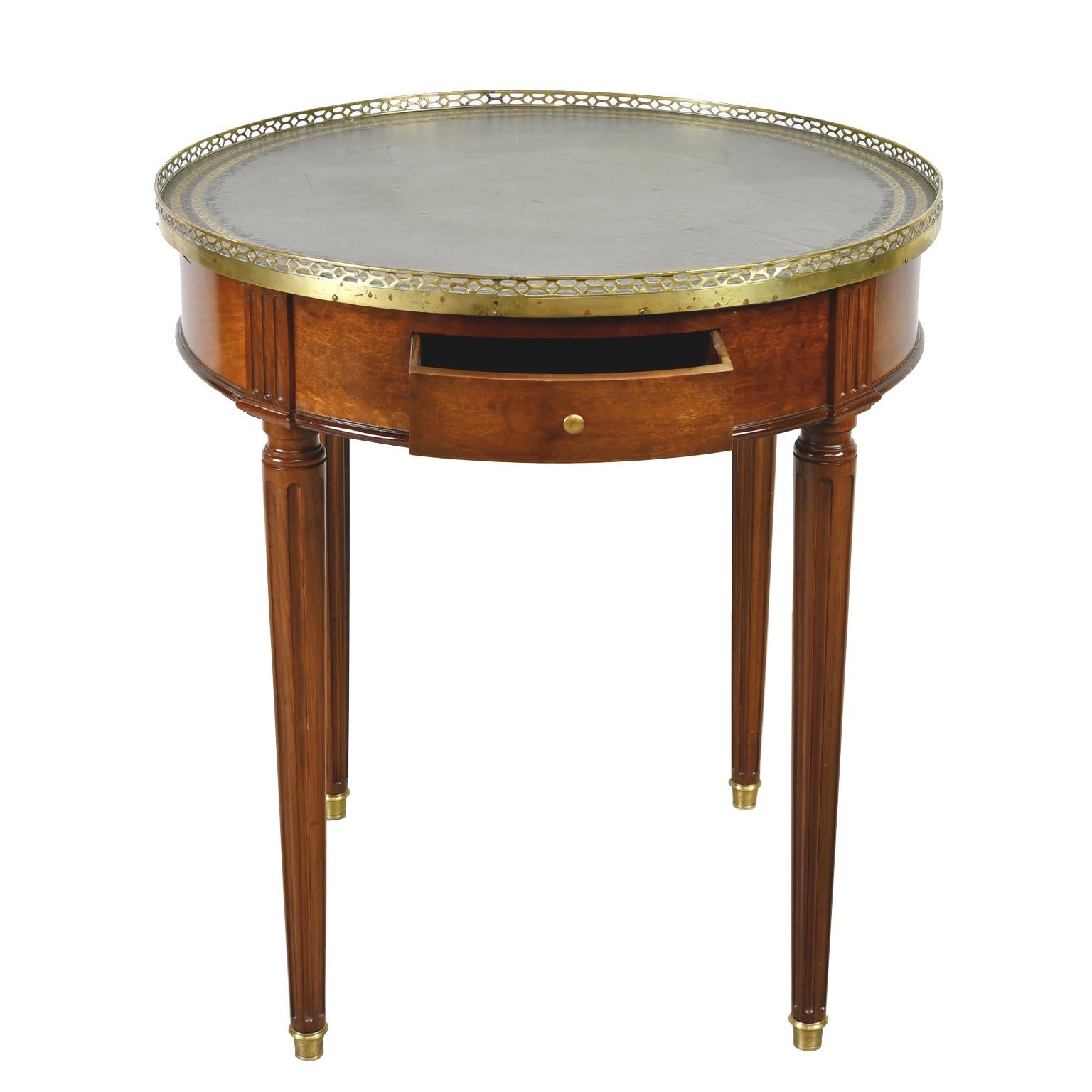 19th Century Round Bouillotte Table in Mahogany with Green Tooled Leather Top, France