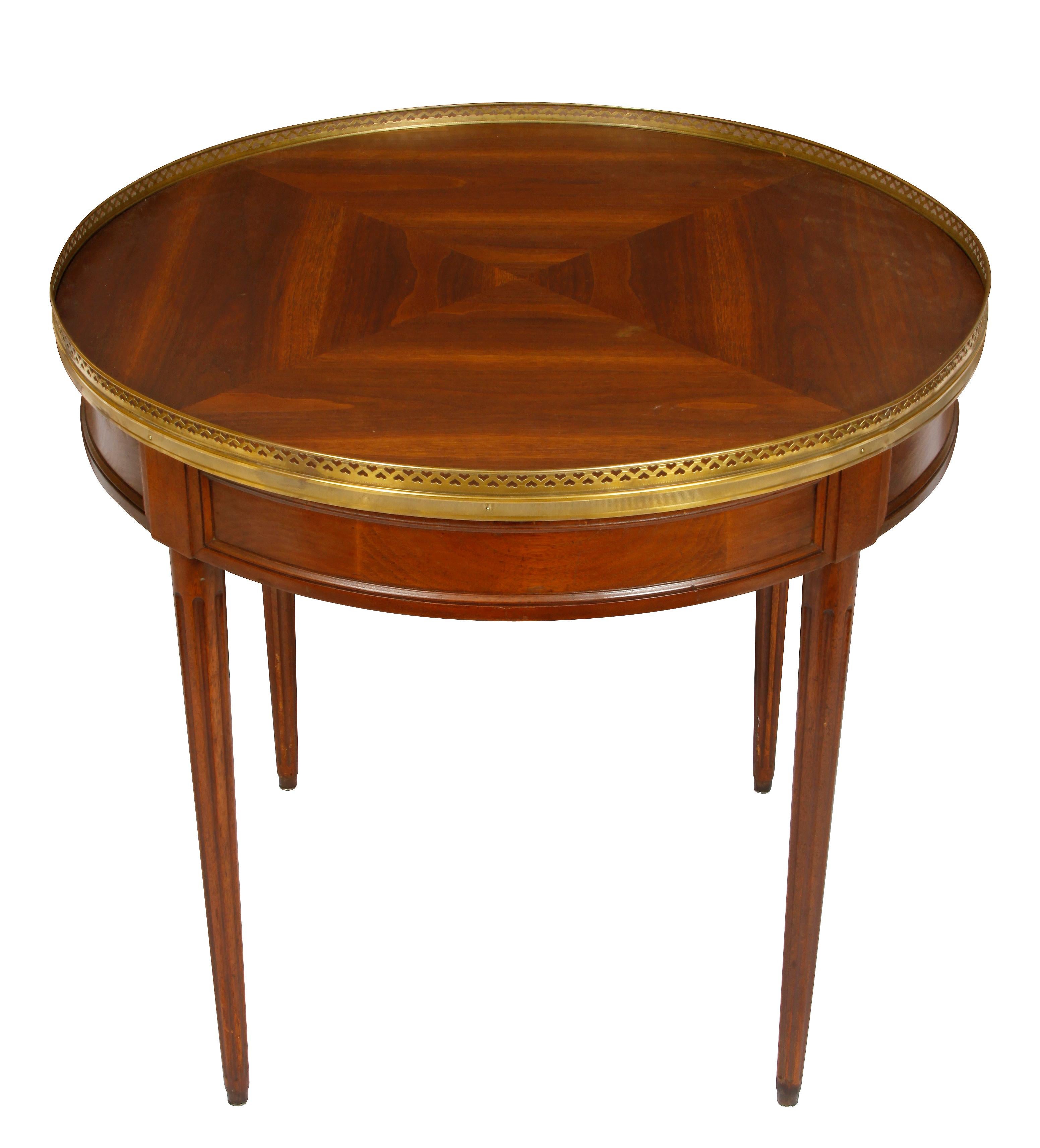 French Round Bouillotte Table with Wood Top and Brass Gallery