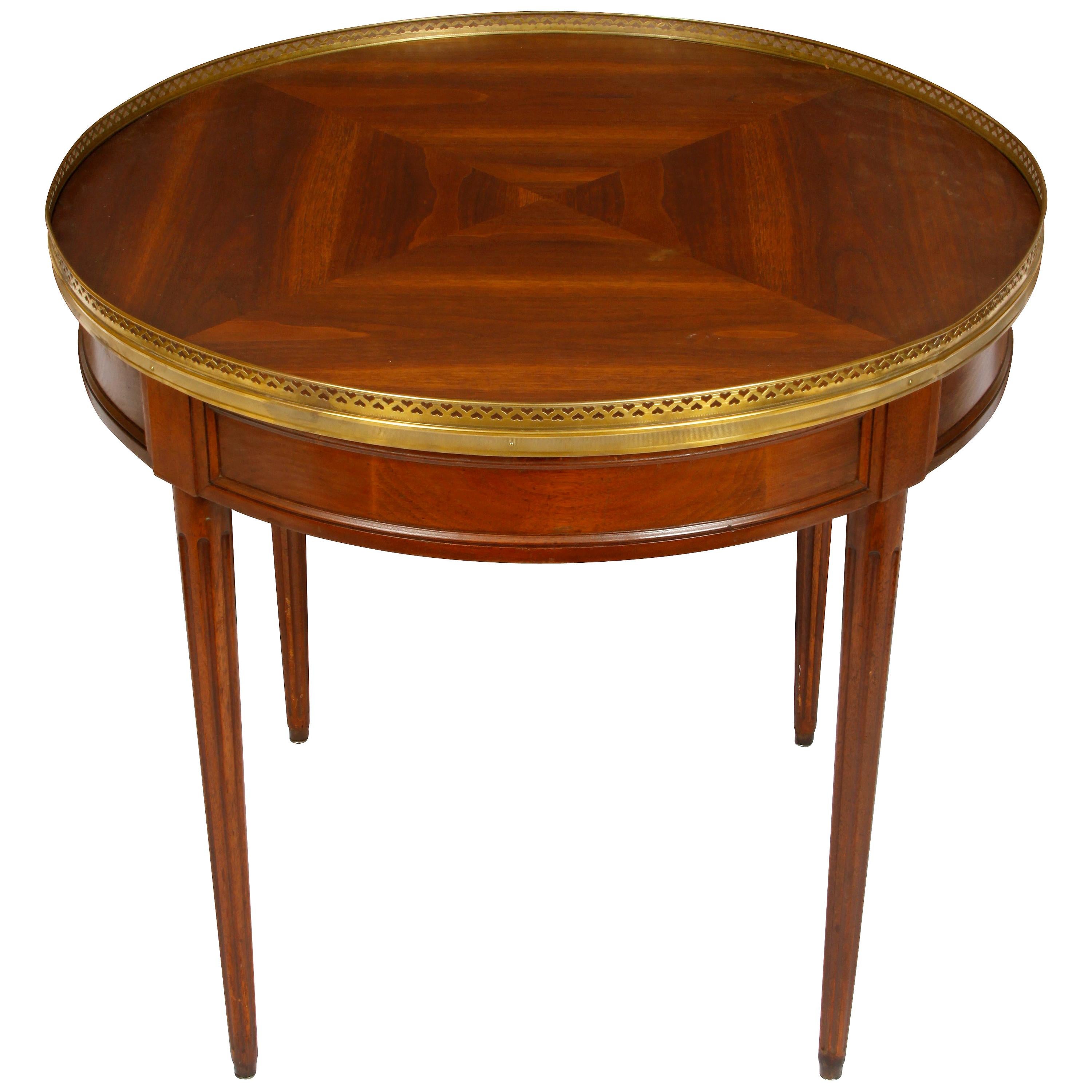 Round Bouillotte Table with Wood Top and Brass Gallery