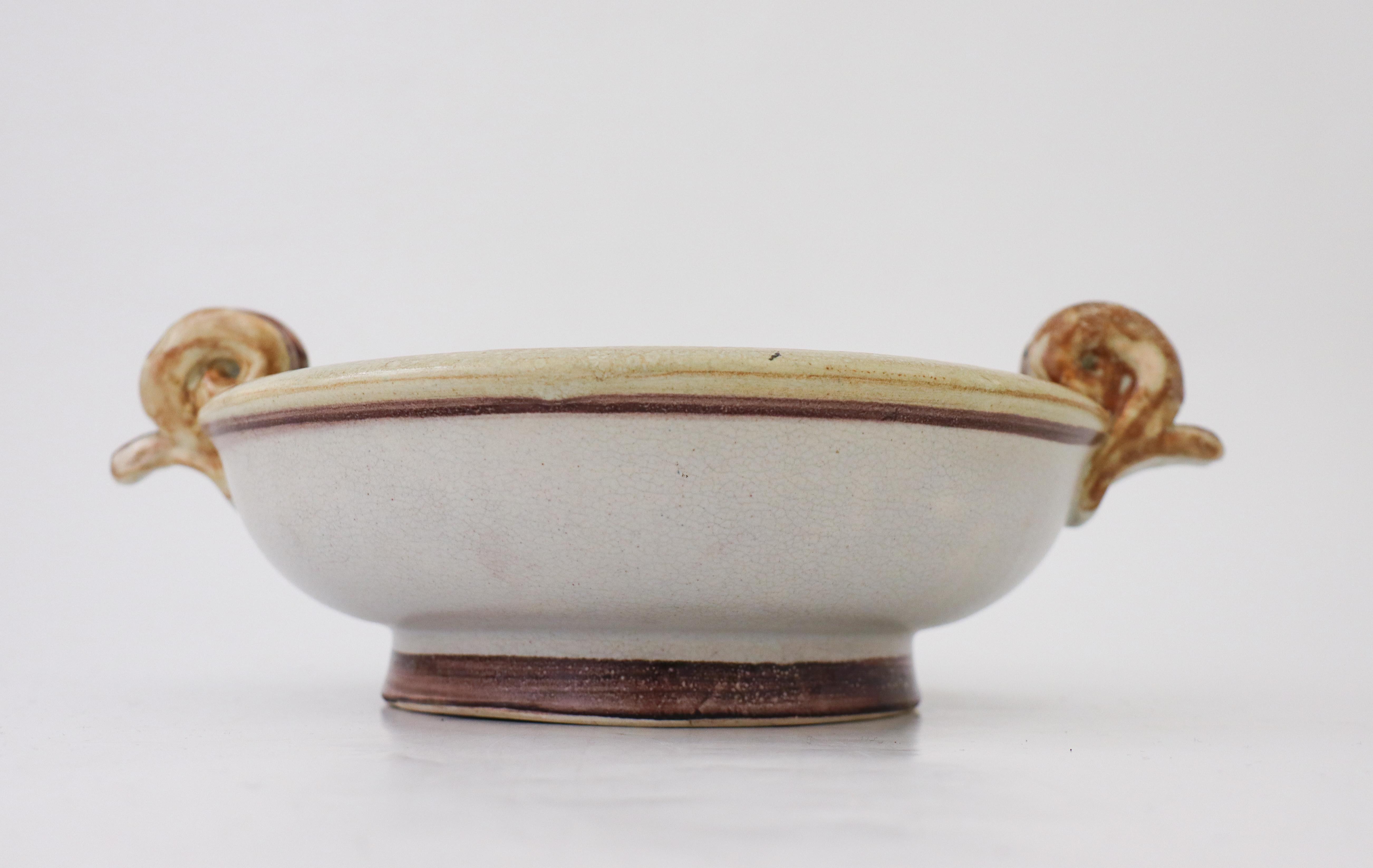 Glazed Round Bowl Ceramics, Bo Fajans, Sweden, 1930s, Naive motive For Sale
