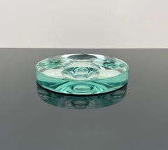 Round Bowl or Ashtray in Green Glass Mirrored by Fontana Arte, Italy 1960s