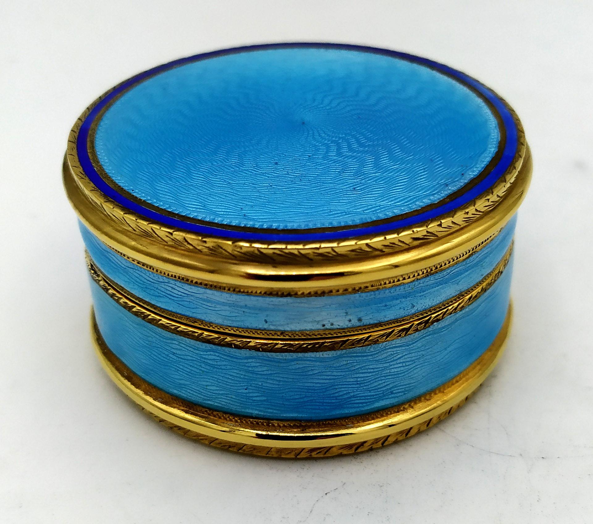 Caja redonda esmalte azul claro y negro Salimbeni Italiano en venta