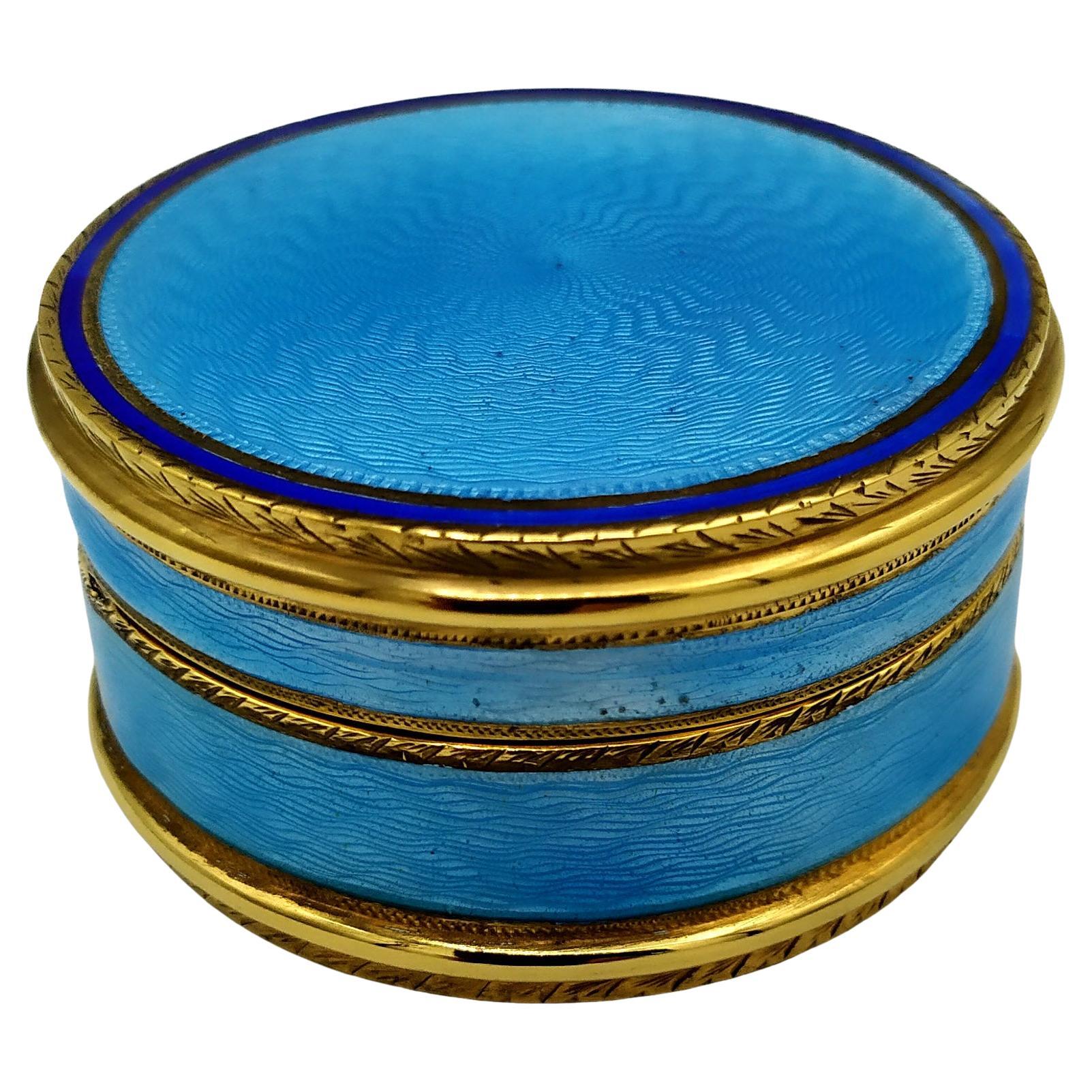 Caja redonda esmalte azul claro y negro Salimbeni en venta