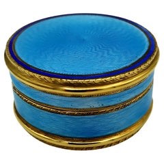 Boîte ronde en émail bleu clair et noir Salimbeni
