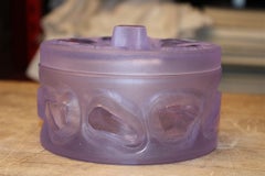 Caja Redonda de Cristal Grueso y Pesado Diseño Italiano Años 50 Mediados de Siglo Color Glicinia