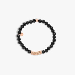 Round Bracelet with Black Agate and Rose Gold Plated Sterling Silver, Size S