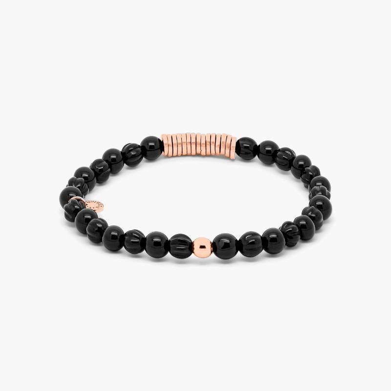Round Bracelet with Black Agate and Rose Gold Plated Sterling Silver, Size S In New Condition For Sale In Fulham business exchange, London
