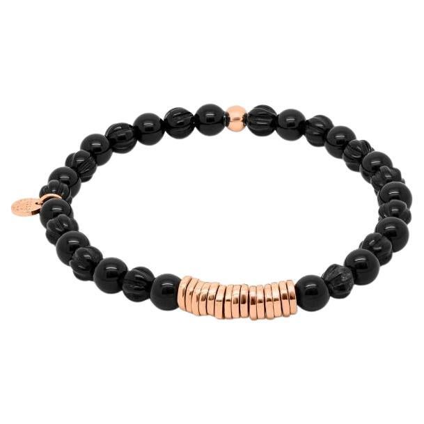 Round Bracelet with Black Agate and Rose Gold Plated Sterling Silver, Size S For Sale