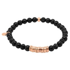 Round Bracelet with Black Agate and Rose Gold Plated Sterling Silver, Size S