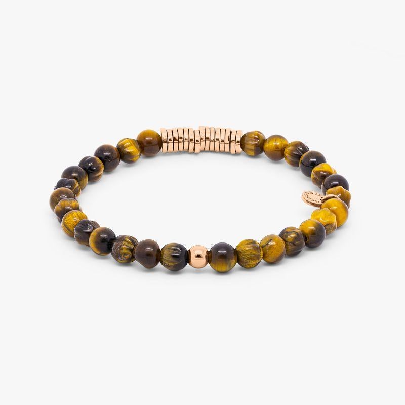 Round Bracelet with Tiger Eye and Rose Gold Plated Sterling Silver, Size S In New Condition For Sale In Fulham business exchange, London
