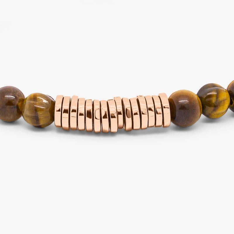 Women's Round Bracelet with Tiger Eye and Rose Gold Plated Sterling Silver, Size S For Sale