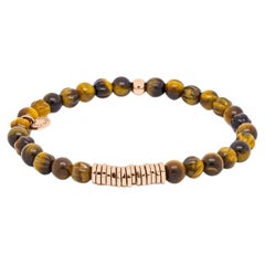 Round Bracelet with Tiger Eye and Rose Gold Plated Sterling Silver, Size XS
