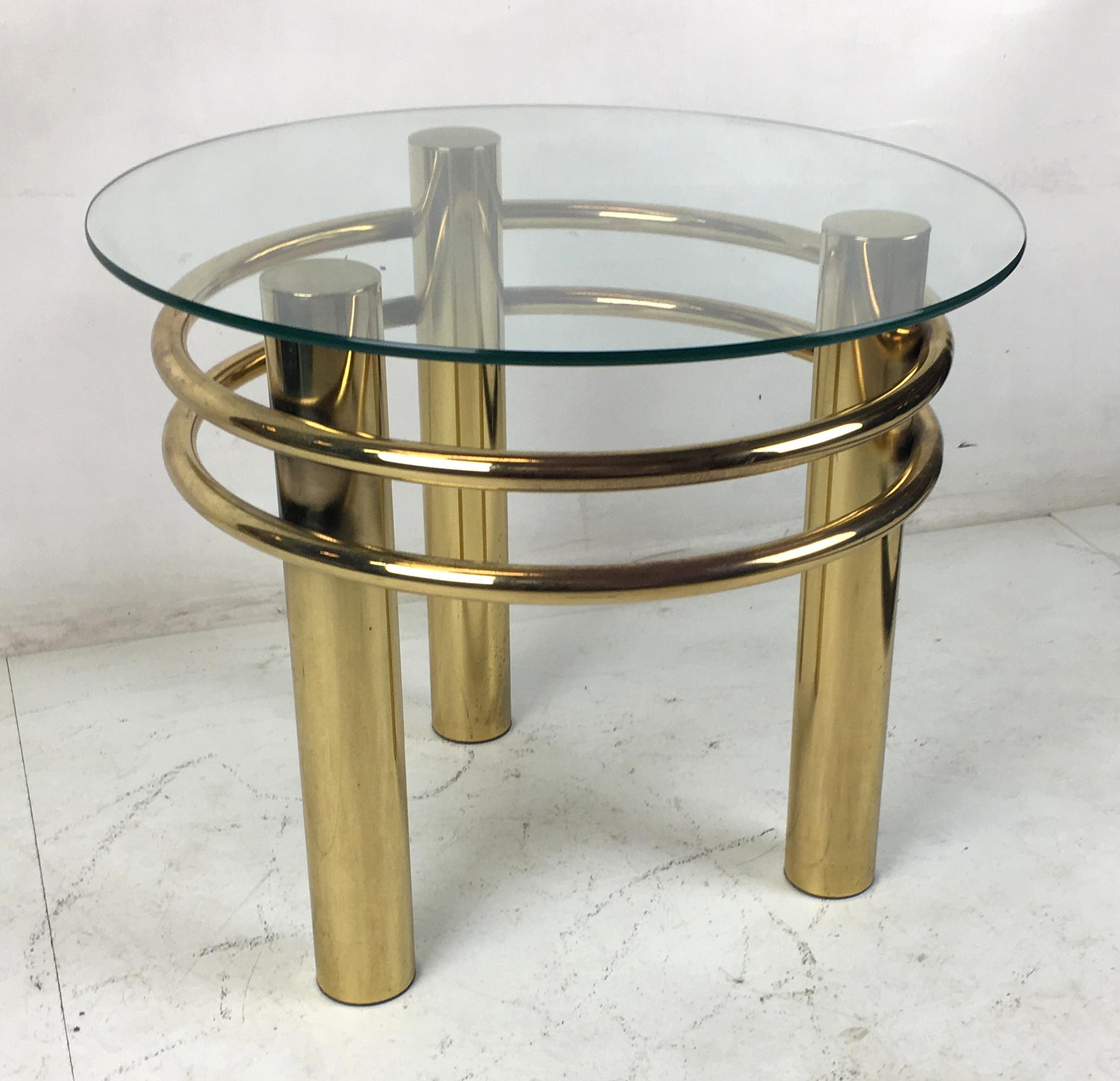 Mid-Century Modern Round Brass 1980s Side Table