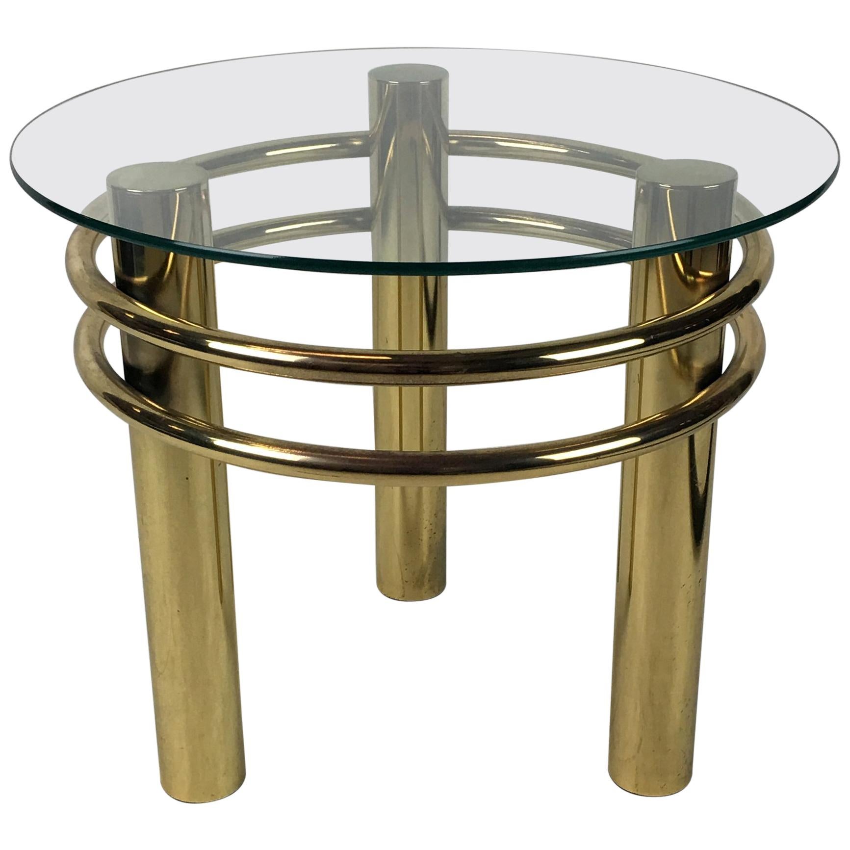 Round Brass 1980s Side Table