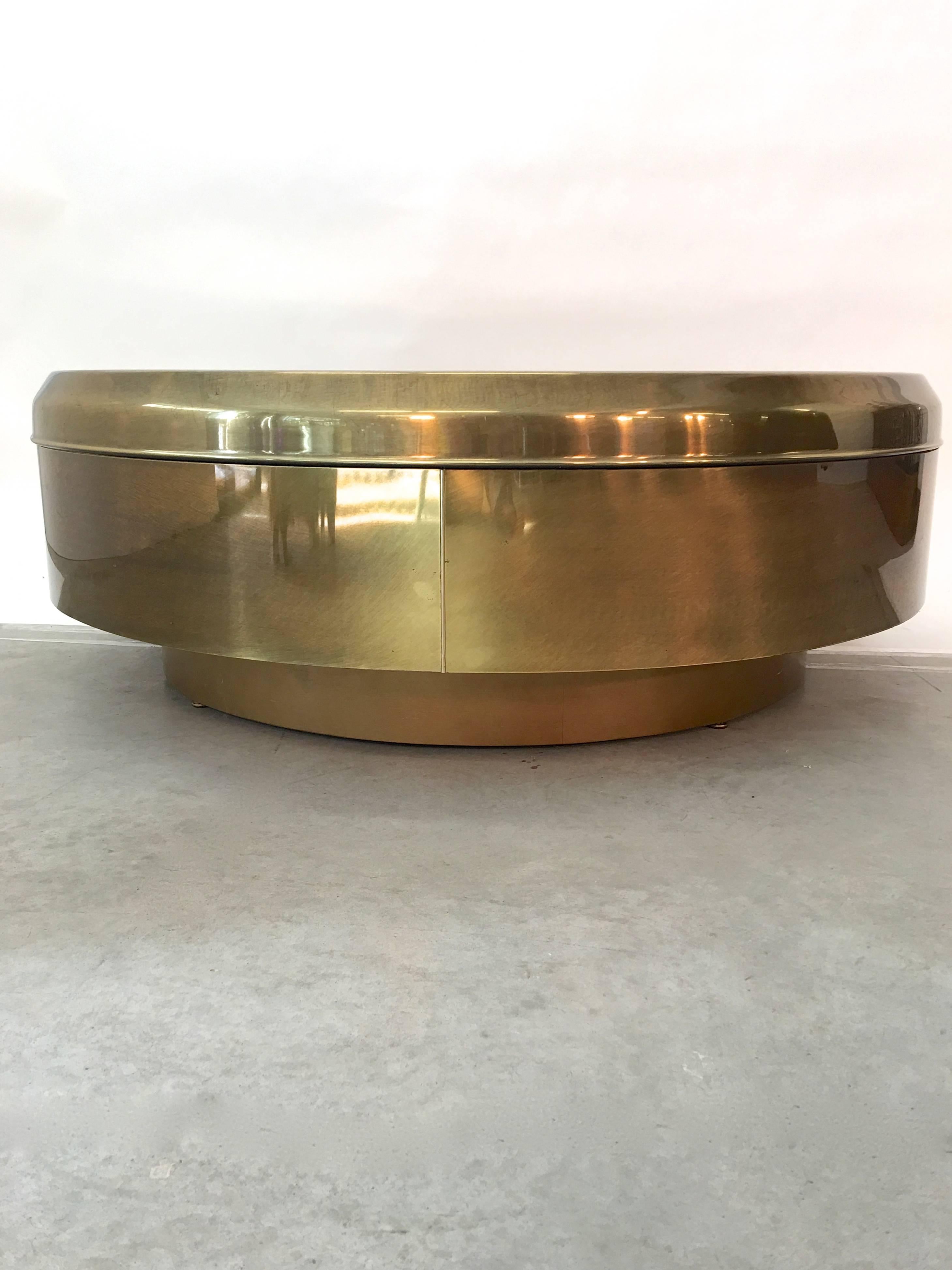 Round Brass and Bronze Mirror Cocktail Table by Mastercraft 8