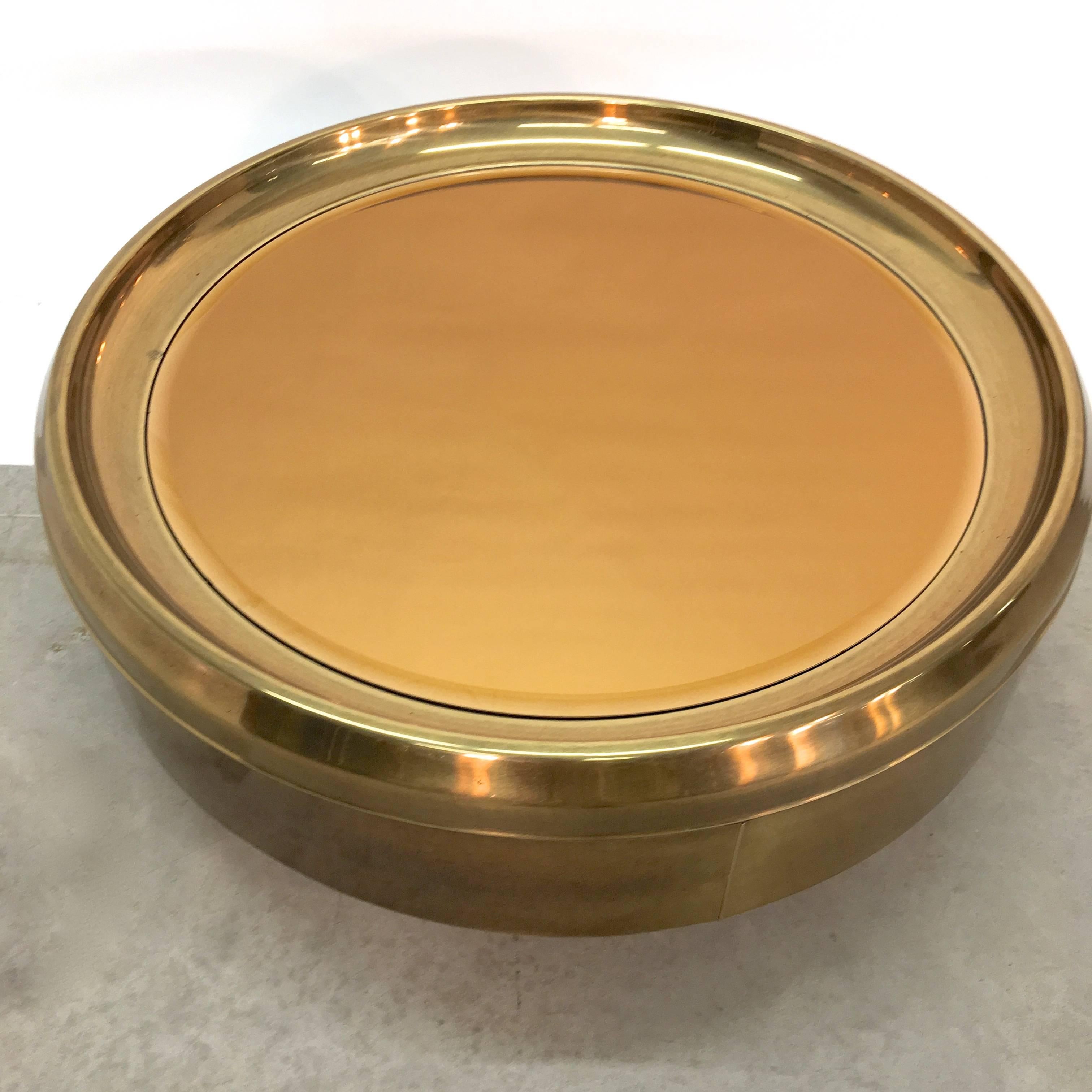 Round Brass and Bronze Mirror Cocktail Table by Mastercraft 2
