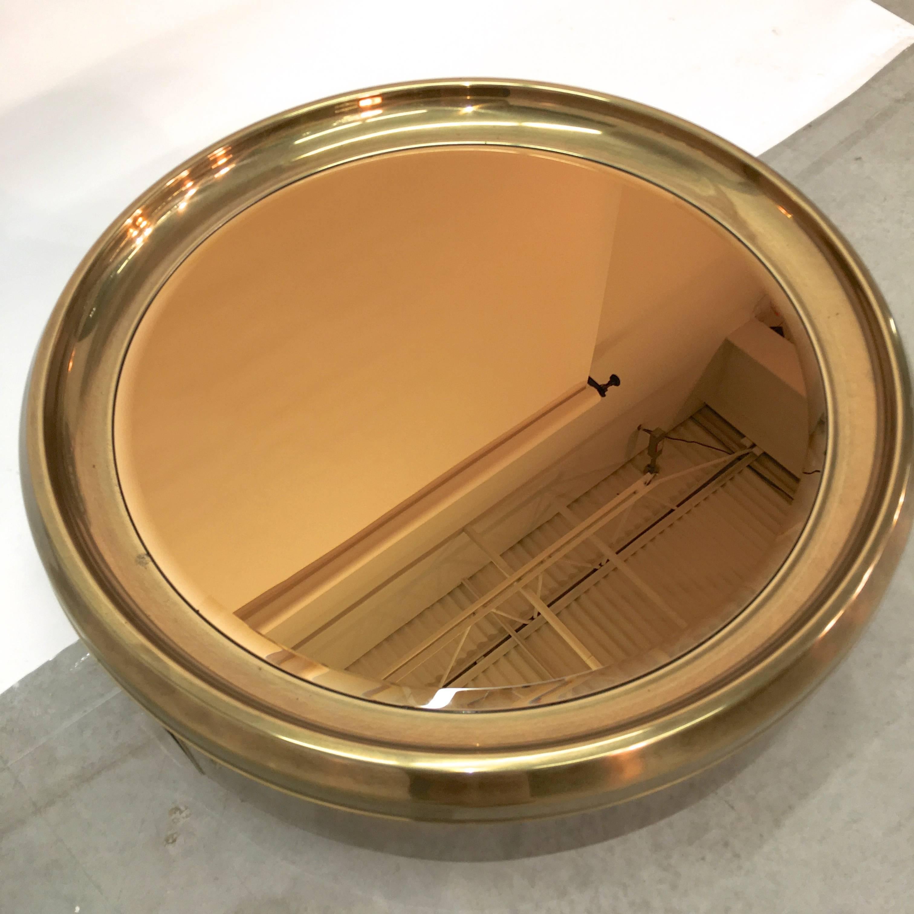 Round Brass and Bronze Mirror Cocktail Table by Mastercraft 3